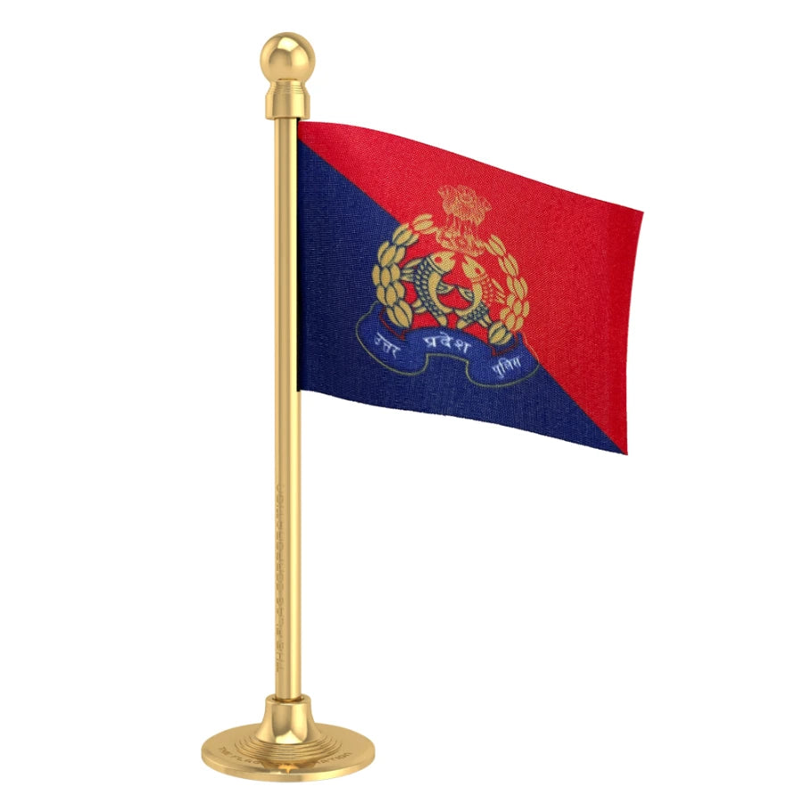 Uttar Pradesh Police Car Dashboard Flag of 2in x 3in With A Steel or Plastic Base