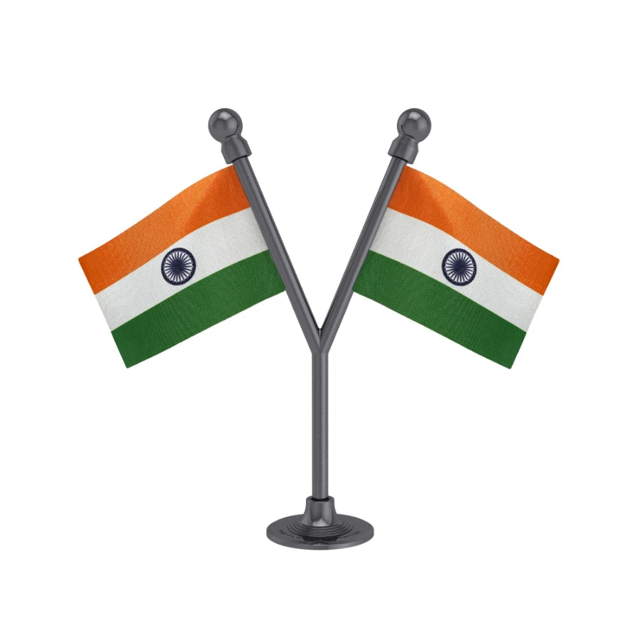 Dual Indian Car Dashboard Flags of 2in x 3in With A Plastic Base