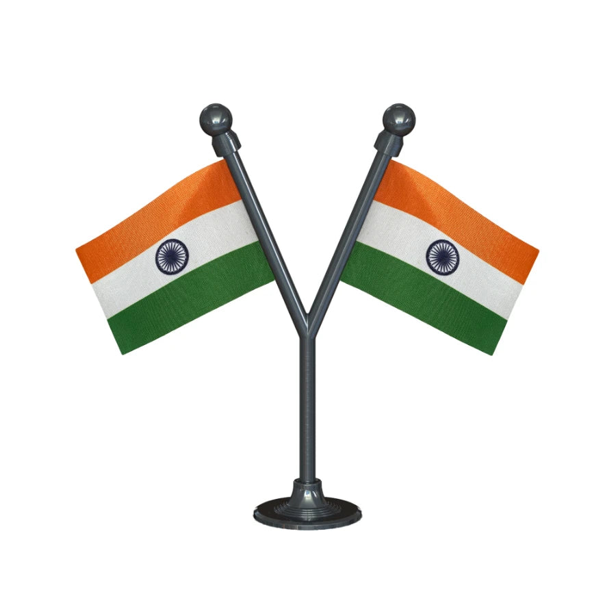 Dual Indian Car Dashboard Flags of 2in x 3in With A Plastic Base