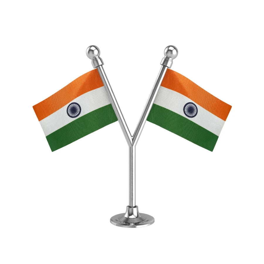 Dual Indian Car Dashboard Flags of 2in x 3in With A Plastic Base