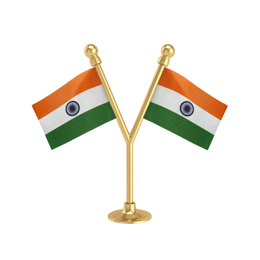 Dual Indian Car Dashboard Flags of 2in x 3in With A Plastic Base