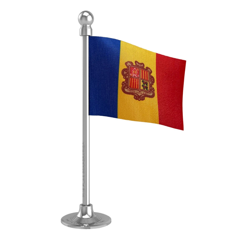 Andorra Car Dashboard Flag of 2in x 3in With A Steel or Plastic Base