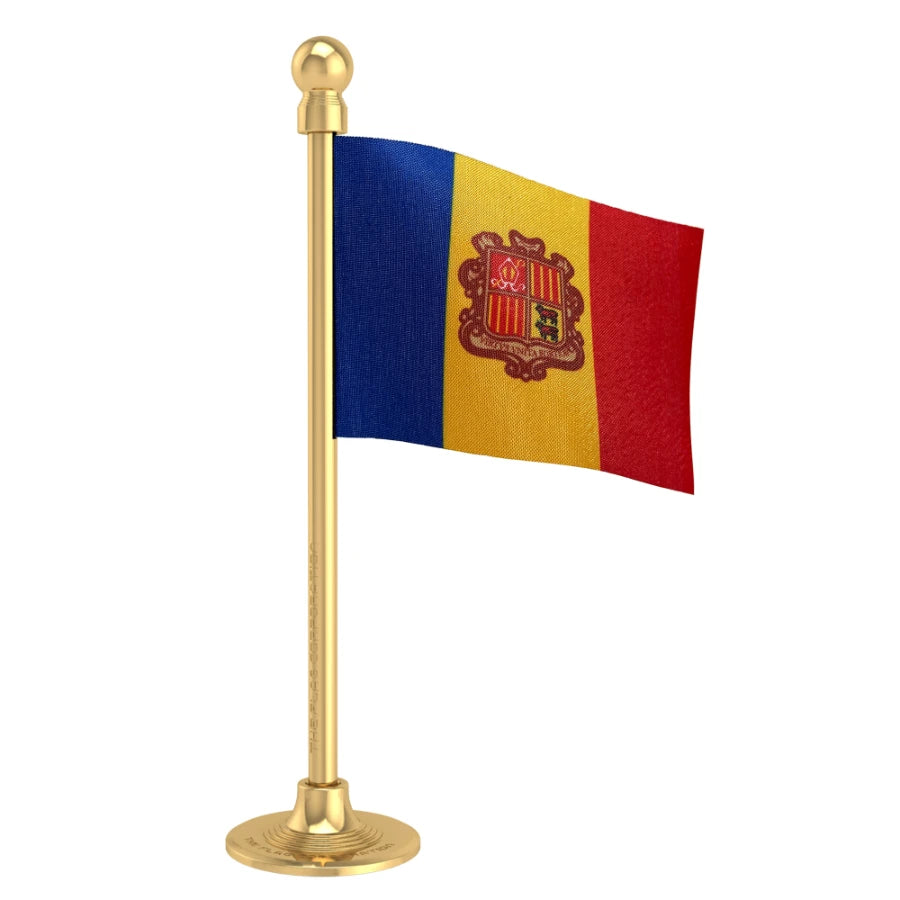 Andorra Car Dashboard Flag of 2in x 3in With A Steel or Plastic Base