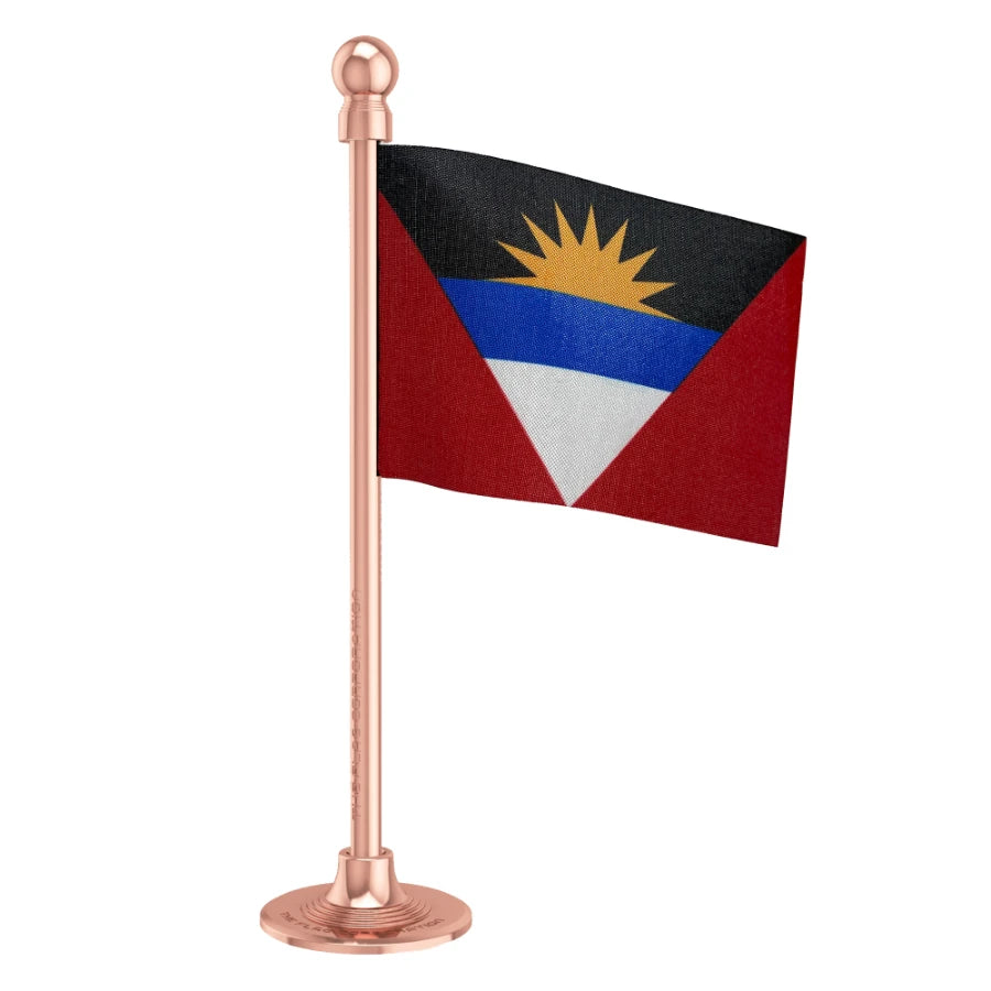 Antigua & Barbuda Car Dashboard Flag of 2in x 3in With A Steel or Plastic Base
