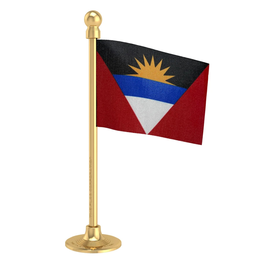 Antigua & Barbuda Car Dashboard Flag of 2in x 3in With A Steel or Plastic Base