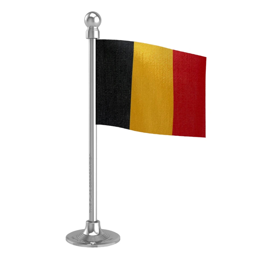 Belgium Car Dashboard Flag of 2in x 3in With A Steel or Plastic Base