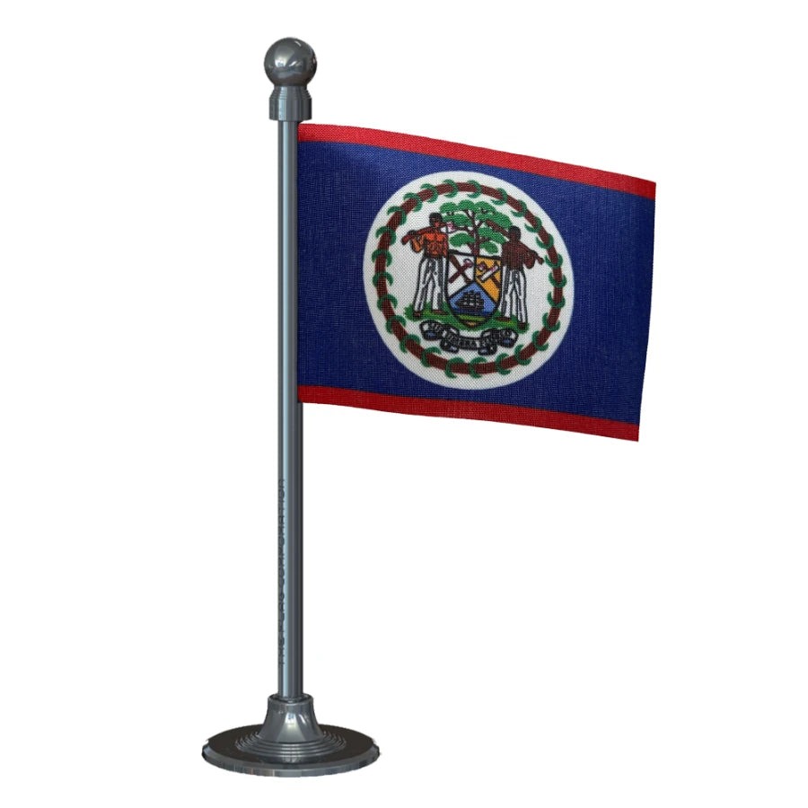 Belize Car Dashboard Flag of 2in x 3in With A Steel or Plastic Base