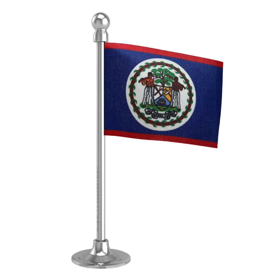 Belize Car Dashboard Flag of 2in x 3in With A Steel or Plastic Base