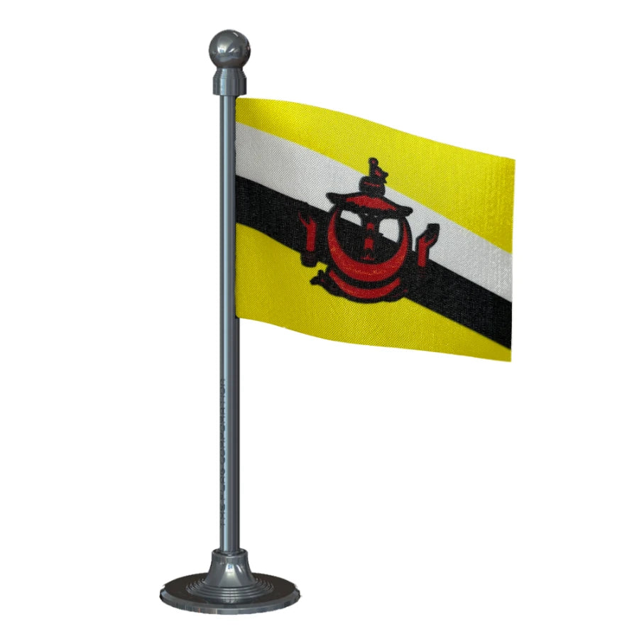 Brunei Darussalam Car Dashboard Flag of 2in x 3in With A Steel or Plastic Base
