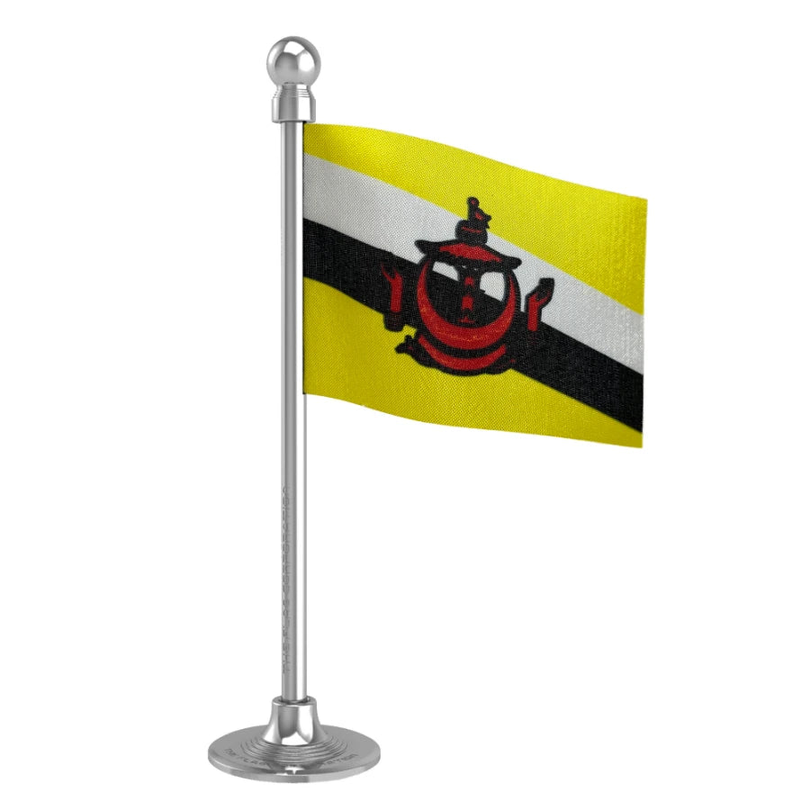 Brunei Darussalam Car Dashboard Flag of 2in x 3in With A Steel or Plastic Base