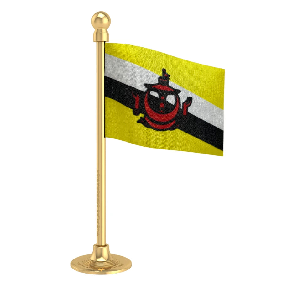 Brunei Darussalam Car Dashboard Flag of 2in x 3in With A Steel or Plastic Base