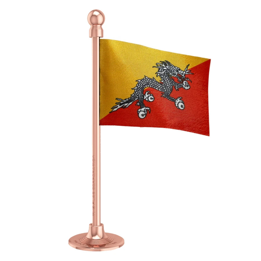 Bhutan Car Dashboard Flag of 2in x 3in With A Steel or Plastic Base