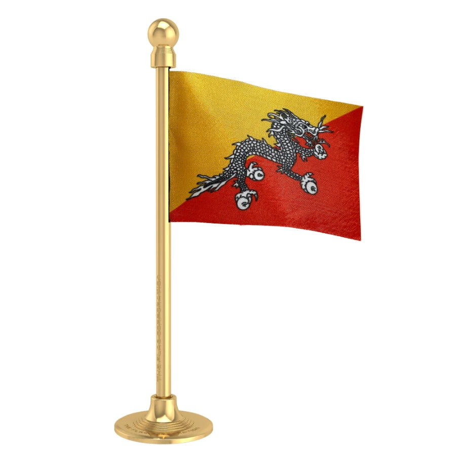 Bhutan Car Dashboard Flag of 2in x 3in With A Steel or Plastic Base
