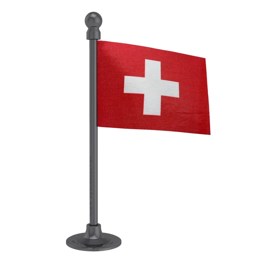 Switzerland Car Dashboard Flag of 2in x 3in With A Steel or Plastic Base