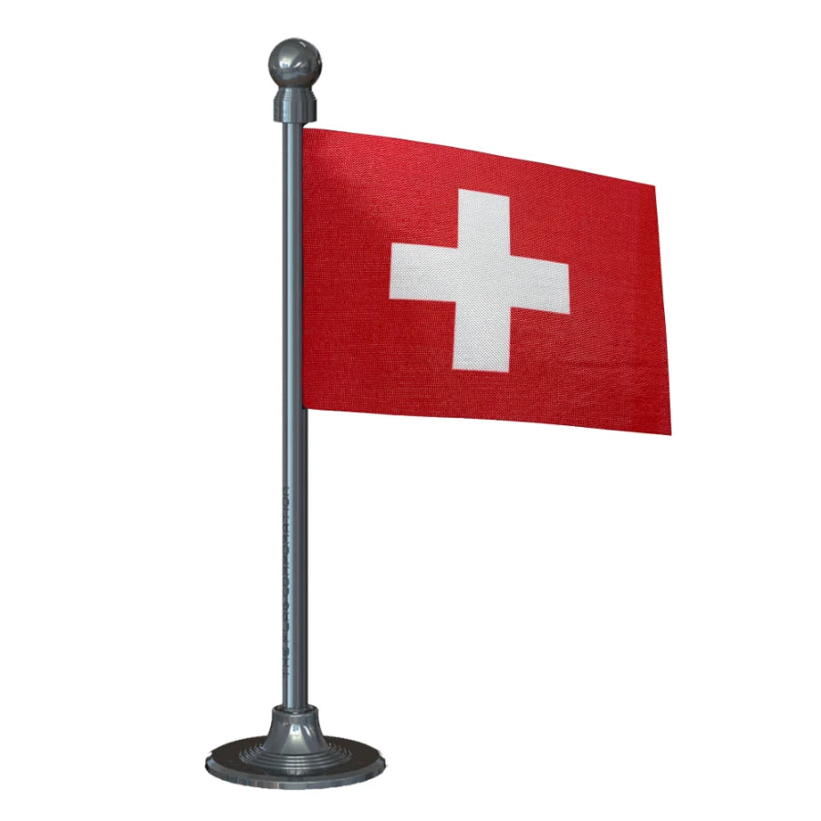 Switzerland Car Dashboard Flag of 2in x 3in With A Steel or Plastic Base