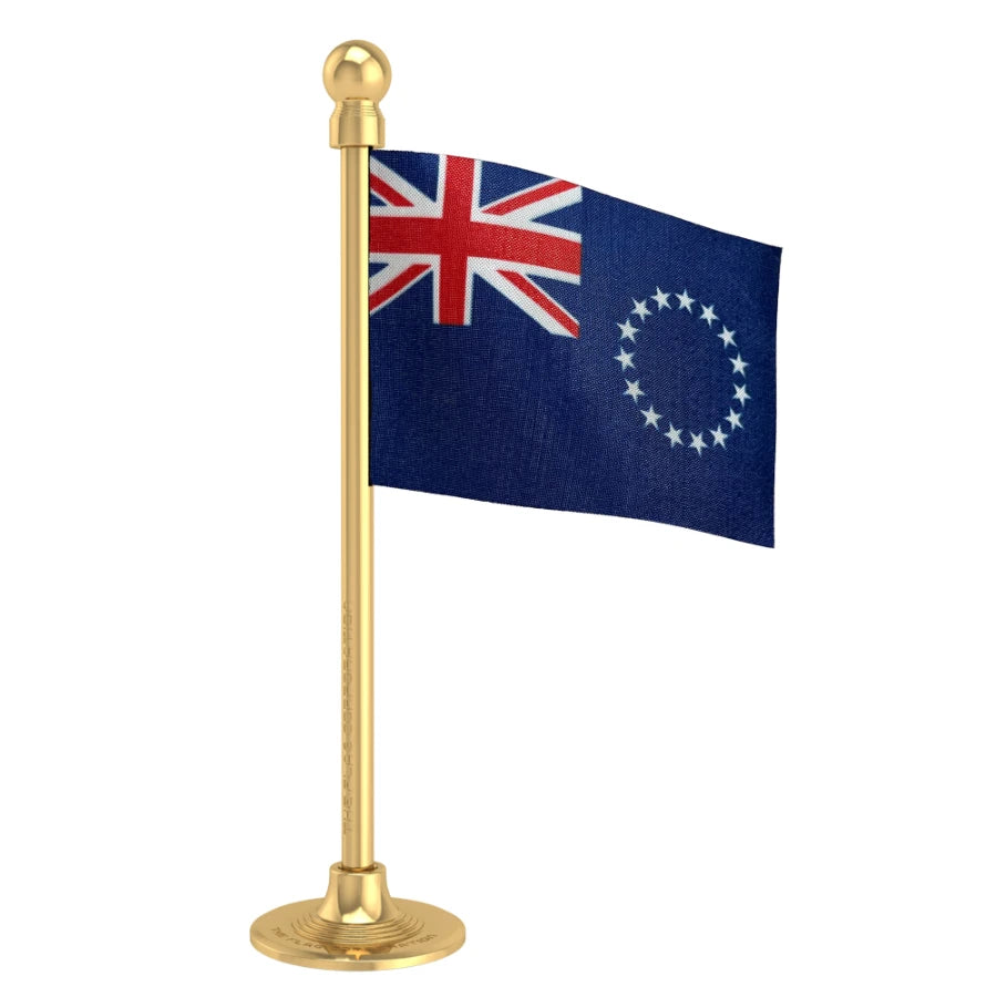Cook Islands Car Dashboard Flag of 2in x 3in With A Steel or Plastic Base