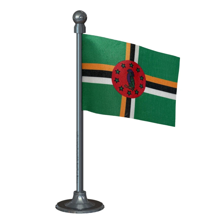 Dominica Car Dashboard Flag of 2in x 3in With A Steel or Plastic Base