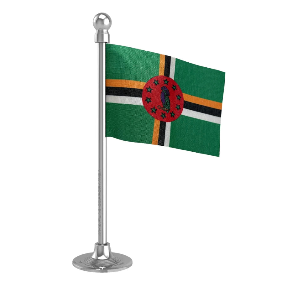 Dominica Car Dashboard Flag of 2in x 3in With A Steel or Plastic Base