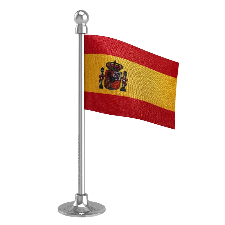 Spain Car Dashboard Flag of 2in x 3in With A Steel or Plastic Base