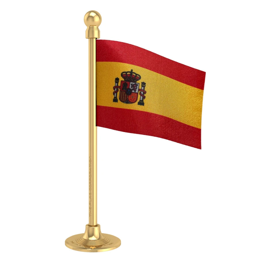 Spain Car Dashboard Flag of 2in x 3in With A Steel or Plastic Base