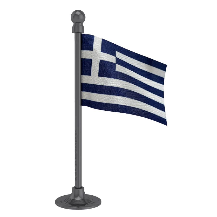 Greece Car Dashboard Flag of 2in x 3in With A Steel or Plastic Base