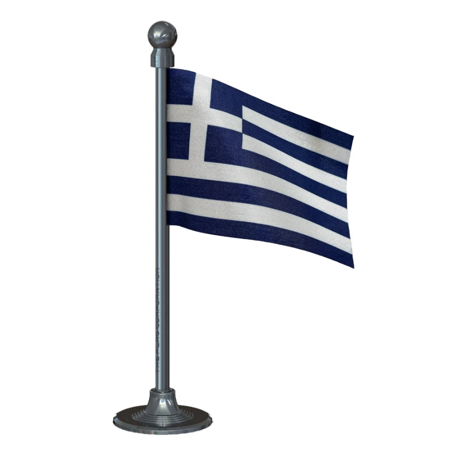 Greece Car Dashboard Flag of 2in x 3in With A Steel or Plastic Base