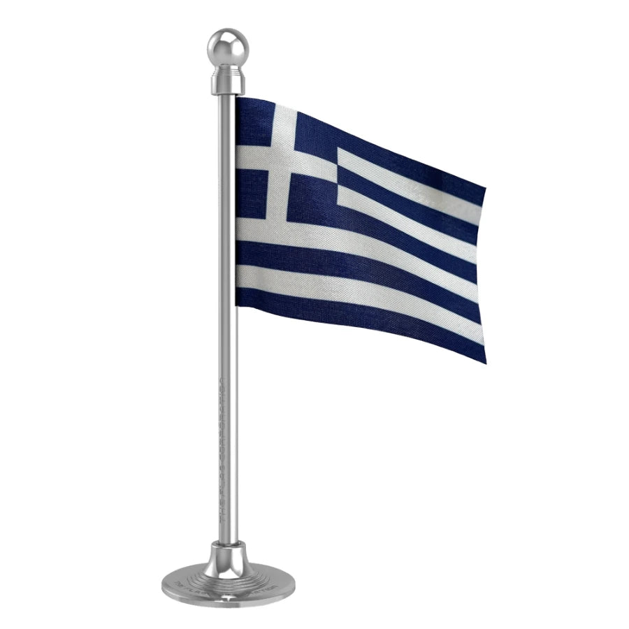 Greece Car Dashboard Flag of 2in x 3in With A Steel or Plastic Base