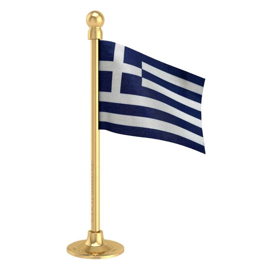 Greece Car Dashboard Flag of 2in x 3in With A Steel or Plastic Base