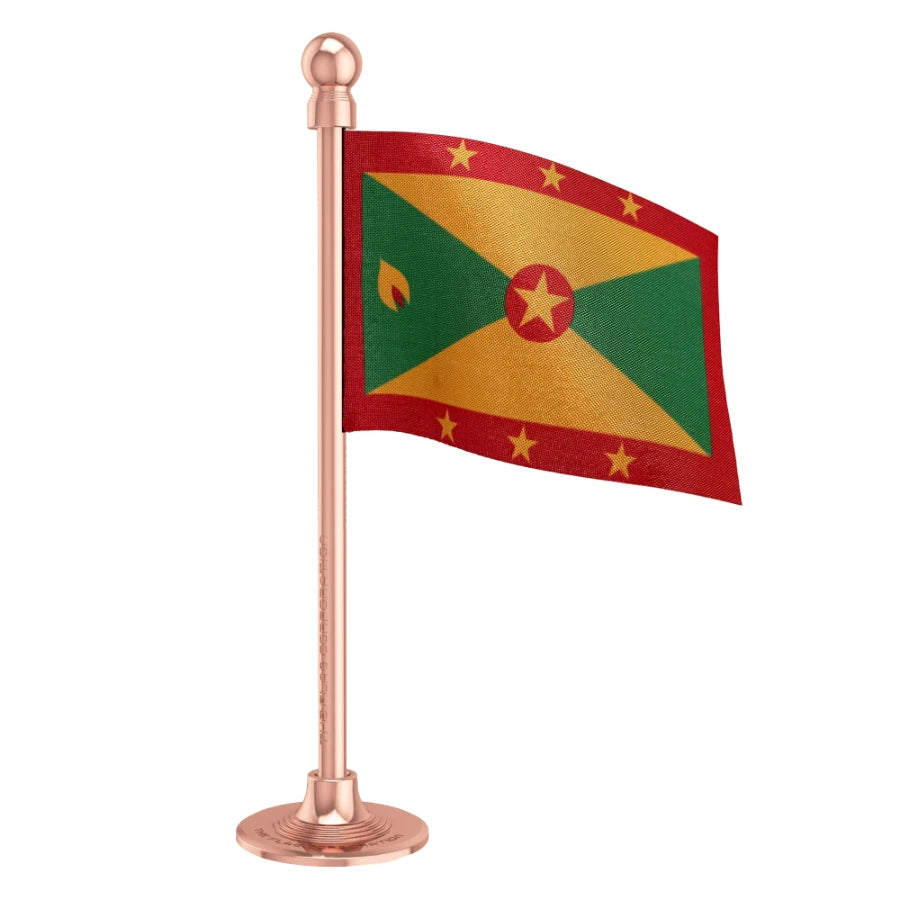 Grenada Car Dashboard Flag of 2in x 3in With A Steel or Plastic Base