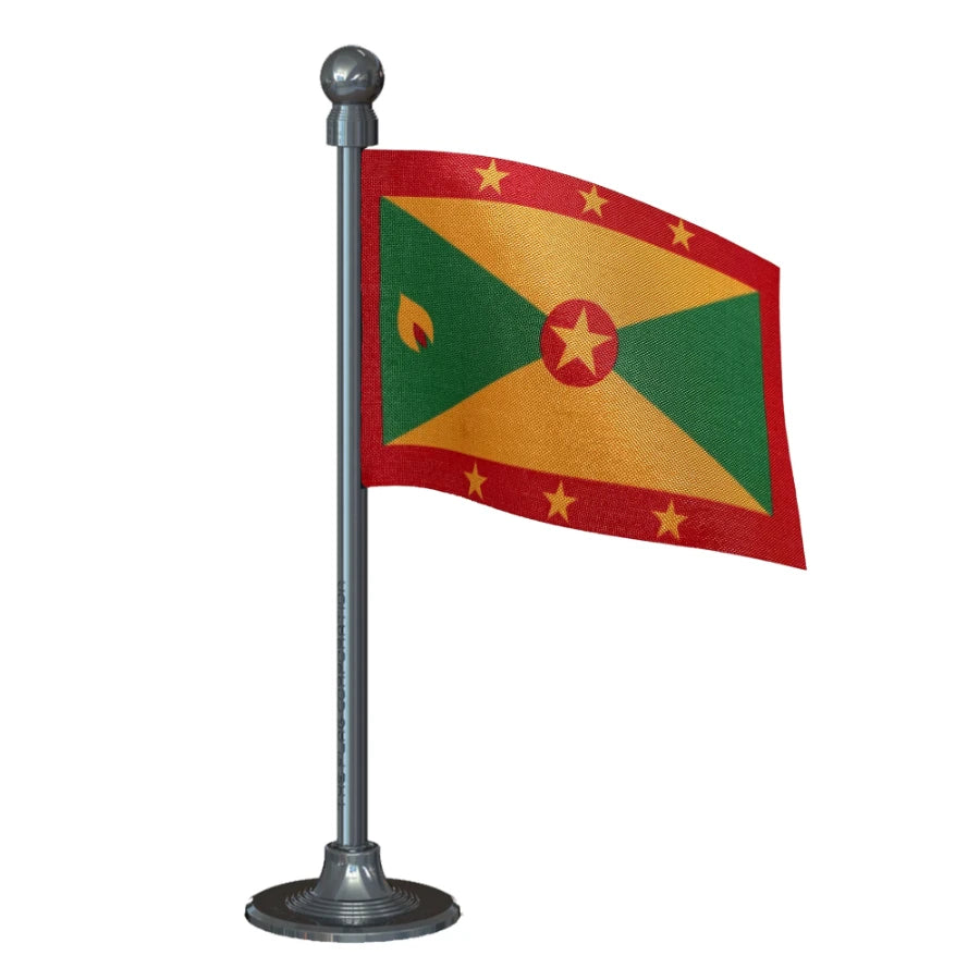 Grenada Car Dashboard Flag of 2in x 3in With A Steel or Plastic Base