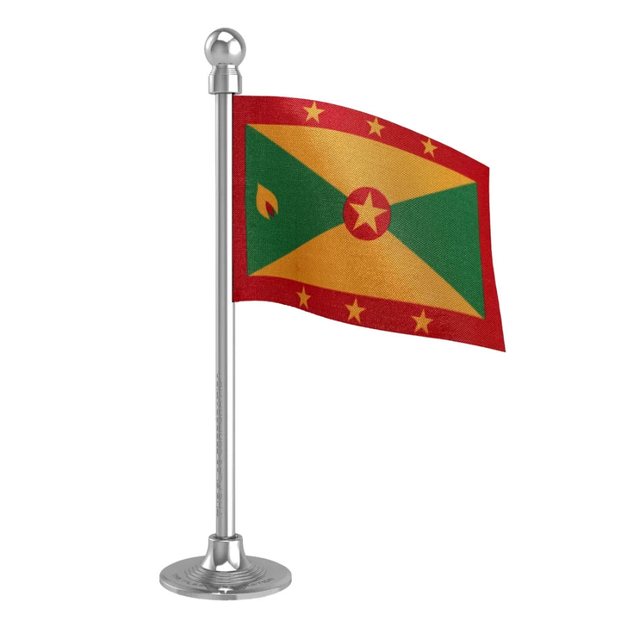 Grenada Car Dashboard Flag of 2in x 3in With A Steel or Plastic Base