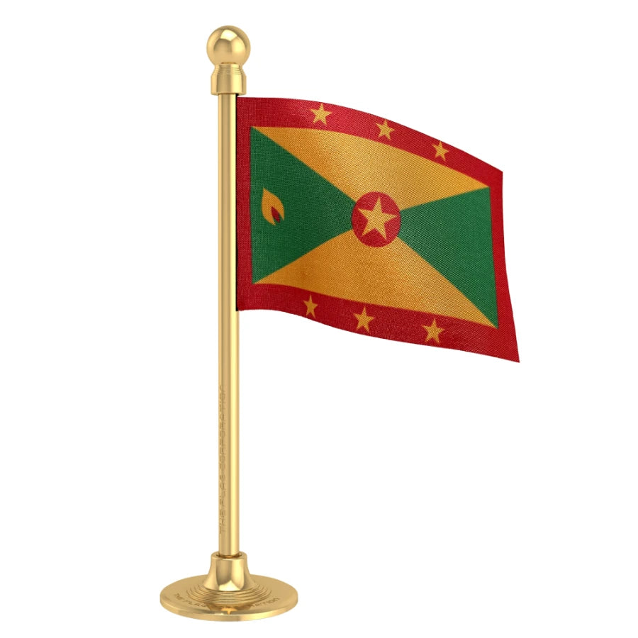 Grenada Car Dashboard Flag of 2in x 3in With A Steel or Plastic Base