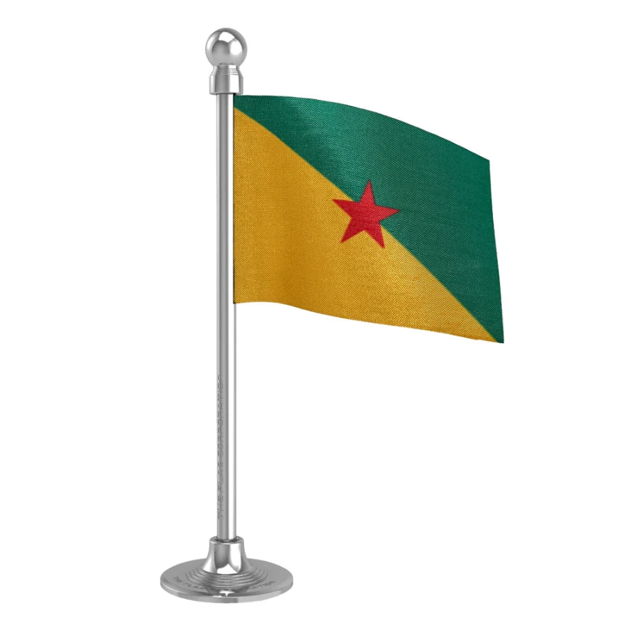 French Guiana Car Dashboard Flag of 2in x 3in With A Steel or Plastic Base