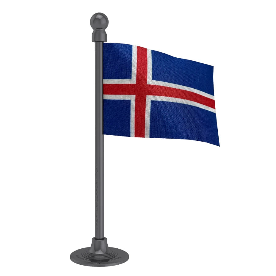 Iceland Car Dashboard Flag of 2in x 3in With A Steel or Plastic Base