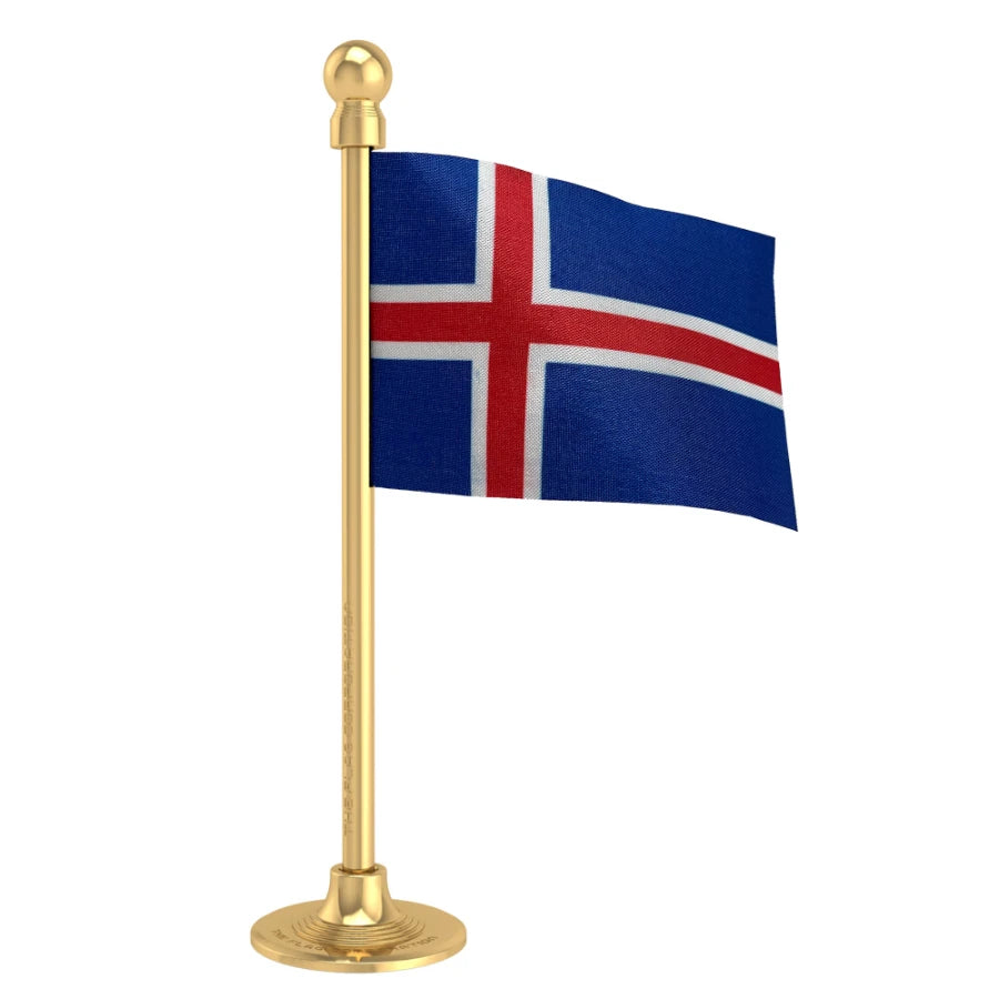 Iceland Car Dashboard Flag of 2in x 3in With A Steel or Plastic Base