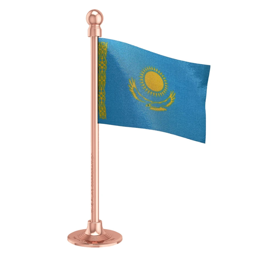 Kazakhstan Car Dashboard Flag of 2in x 3in With A Steel or Plastic Base