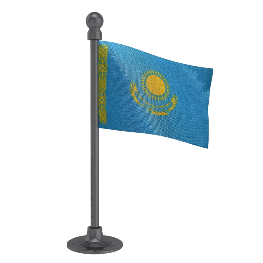 Kazakhstan Car Dashboard Flag of 2in x 3in With A Steel or Plastic Base