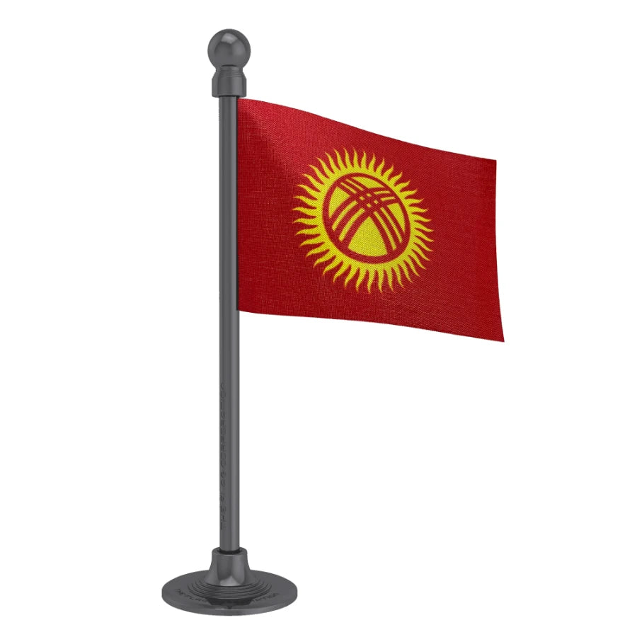 Kyrgyzstan Car Dashboard Flag of 2in x 3in With A Steel or Plastic Base