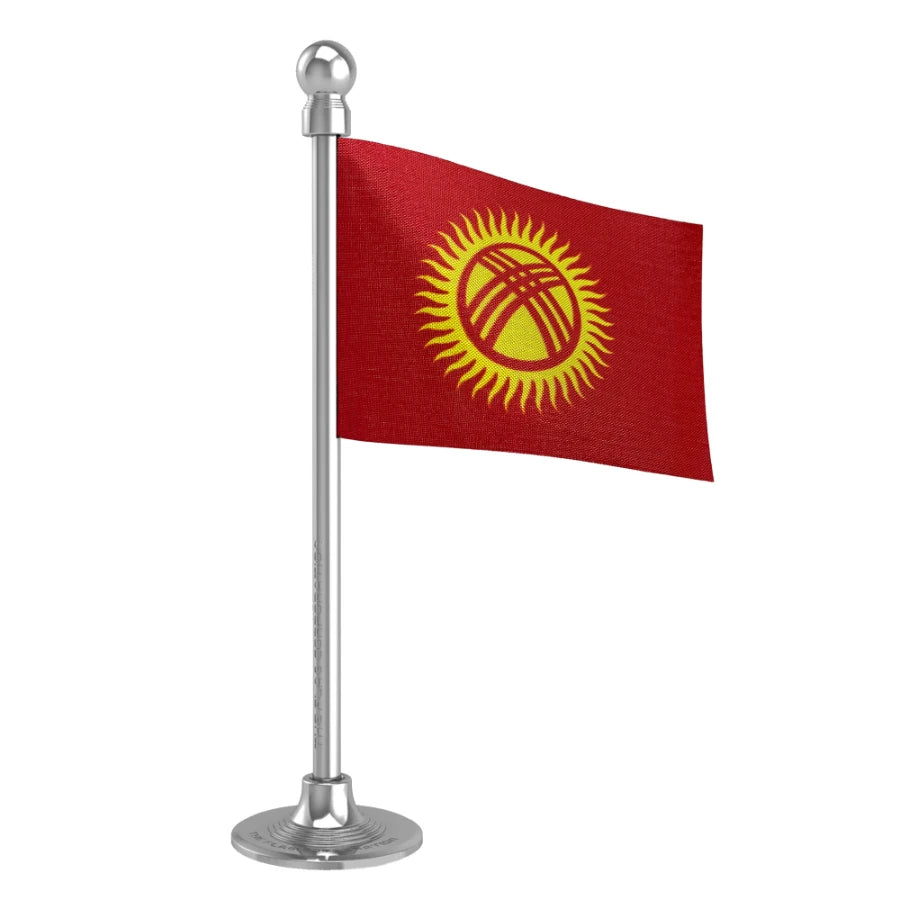Kyrgyzstan Car Dashboard Flag of 2in x 3in With A Steel or Plastic Base