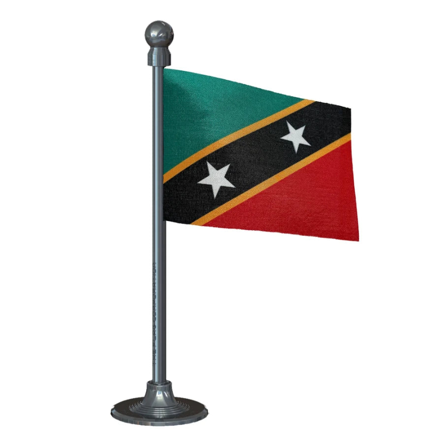 Saint Kitts & Nevis Car Dashboard Flag of 2in x 3in With A Steel or Plastic Base