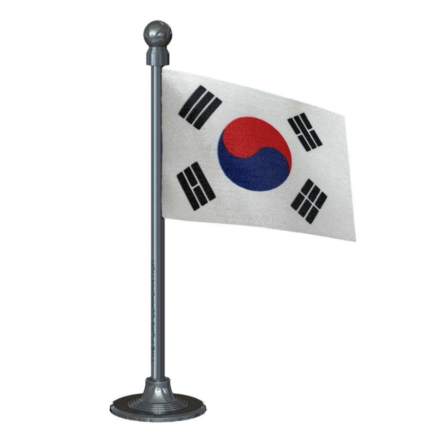 South Korea Car Dashboard Flag of 2in x 3in With A Steel or Plastic Base
