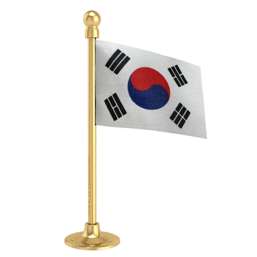South Korea Car Dashboard Flag of 2in x 3in With A Steel or Plastic Base