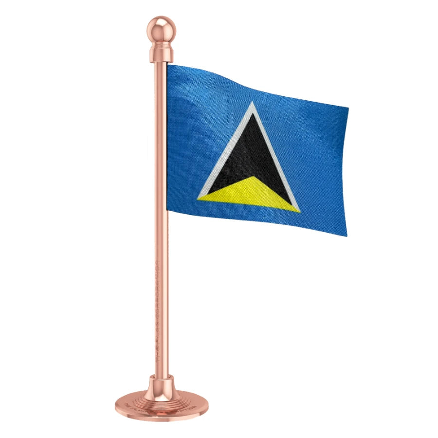 Saint Lucia Car Dashboard Flag of 2in x 3in With A Steel or Plastic Base