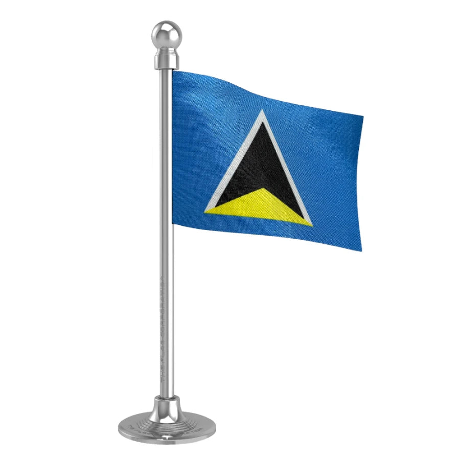Saint Lucia Car Dashboard Flag of 2in x 3in With A Steel or Plastic Base
