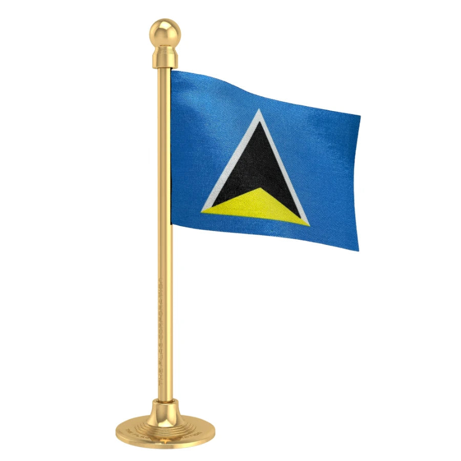 Saint Lucia Car Dashboard Flag of 2in x 3in With A Steel or Plastic Base
