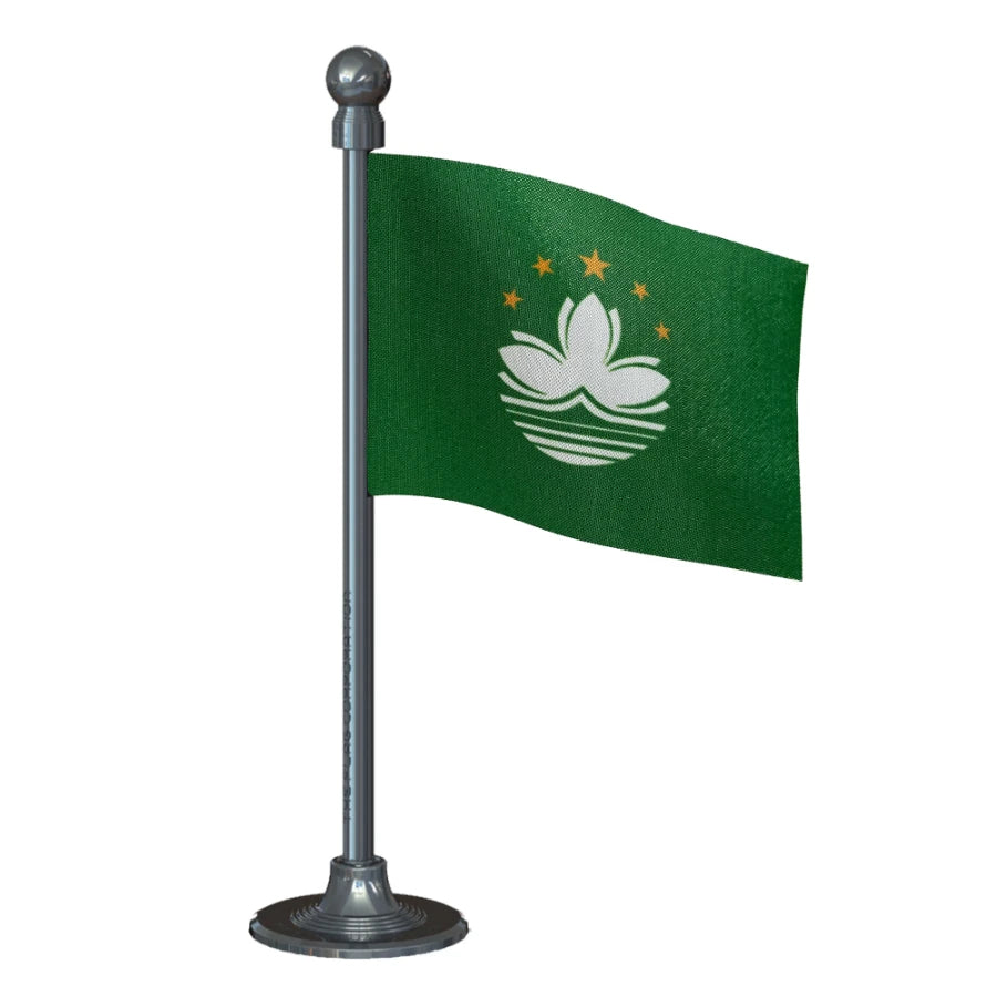 Macao Car Dashboard Flag of 2in x 3in With A Steel or Plastic Base