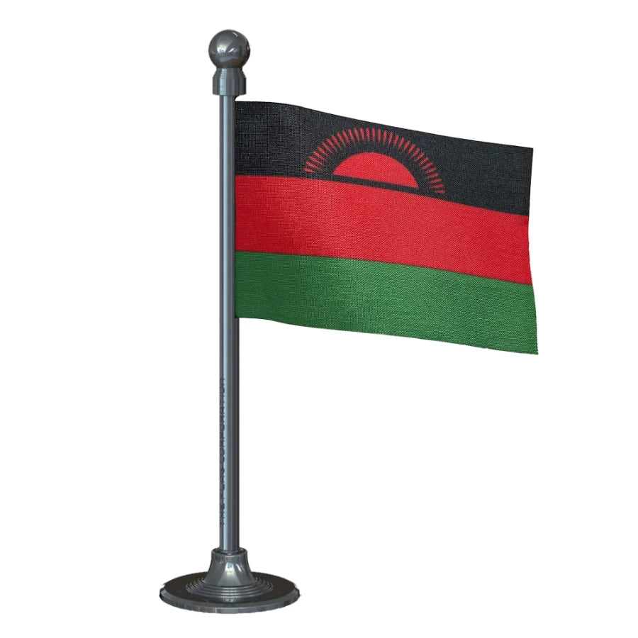 Malawi Car Dashboard Flag of 2in x 3in With A Steel or Plastic Base
