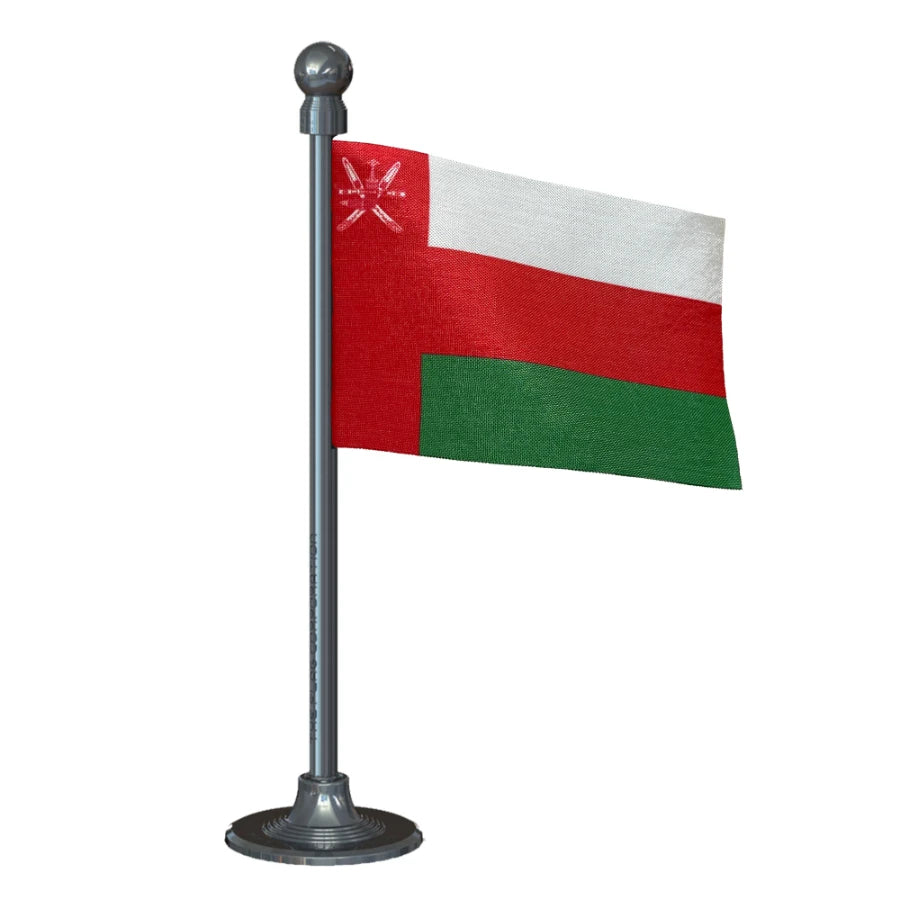 Oman Car Dashboard Flag of 2in x 3in With A Steel or Plastic Base