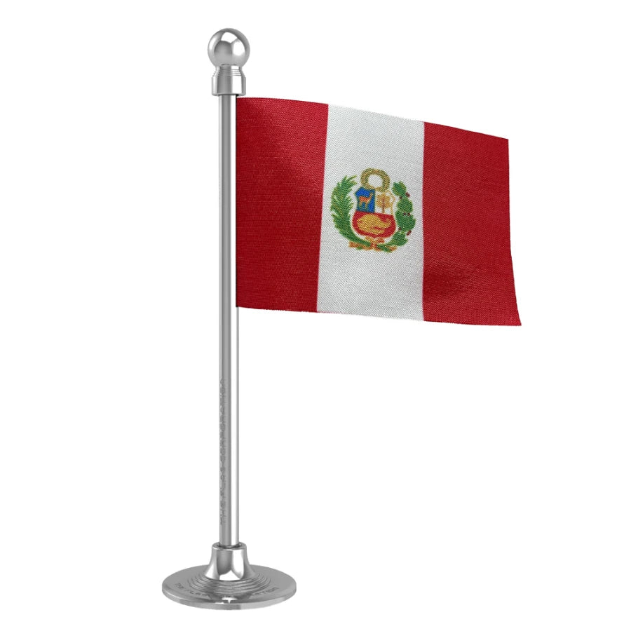Peru Car Dashboard Flag of 2in x 3in With A Steel or Plastic Base