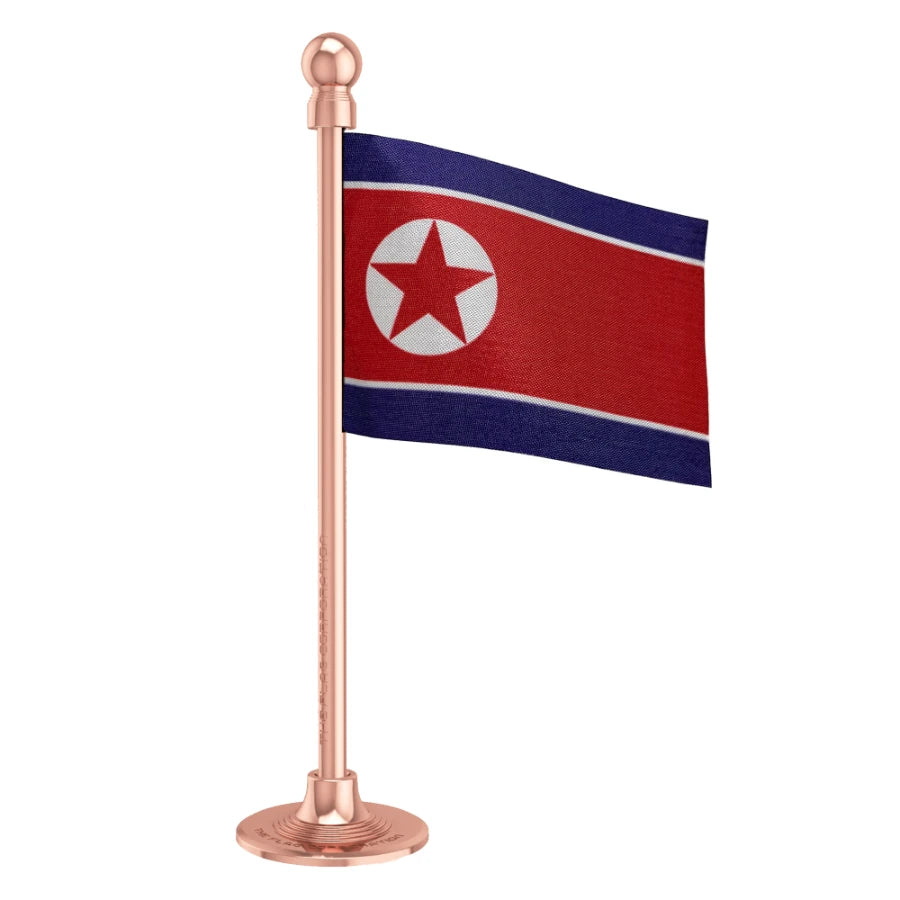 North Korea Car Dashboard Flag of 2in x 3in With A Steel or Plastic Base
